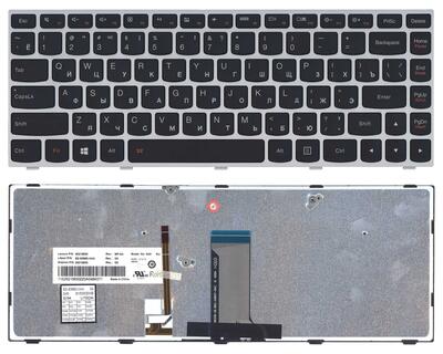 Клавиатура для ноутбука Lenovo IdeaPad FLex 14 G40, G40-30, G40-45, G40-70, G40-75, G40-80, Z41-70, 500-14ACZ, 500-14ISK, 300-14ISK, B40-80 с подсветкой (Light), Black, (Silver Frame), RU