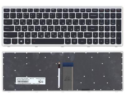 Клавиатура для ноутбука Lenovo IdeaPad U510, Z710 с подсветкой (Light), Black, (Silver Frame), RU