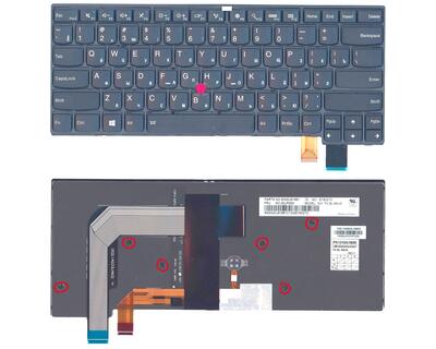 Клавиатура для ноутбука Lenovo Thinkpad T460P с указателем (Point Stick), с подсветкой (Light), длинный шлейф (Long Trail), Black, (No Frame), RU
