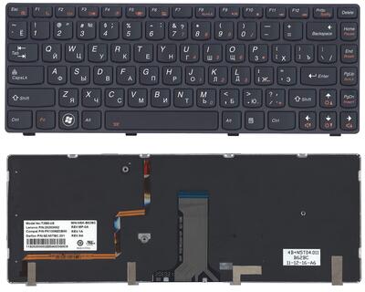 Клавиатура для ноутбука Lenovo IdeaPad (Y480) с подсветкой (Light), Black, (Black Frame), RU