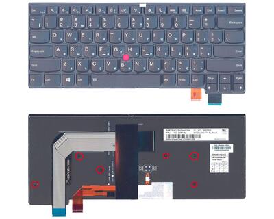 Клавиатура для ноутбука Lenovo Thinkpad T460S с подсветкой (Light), с указателем (Point Stick), короткий шлейф (Short Trail), Black, (No Frame), RU
